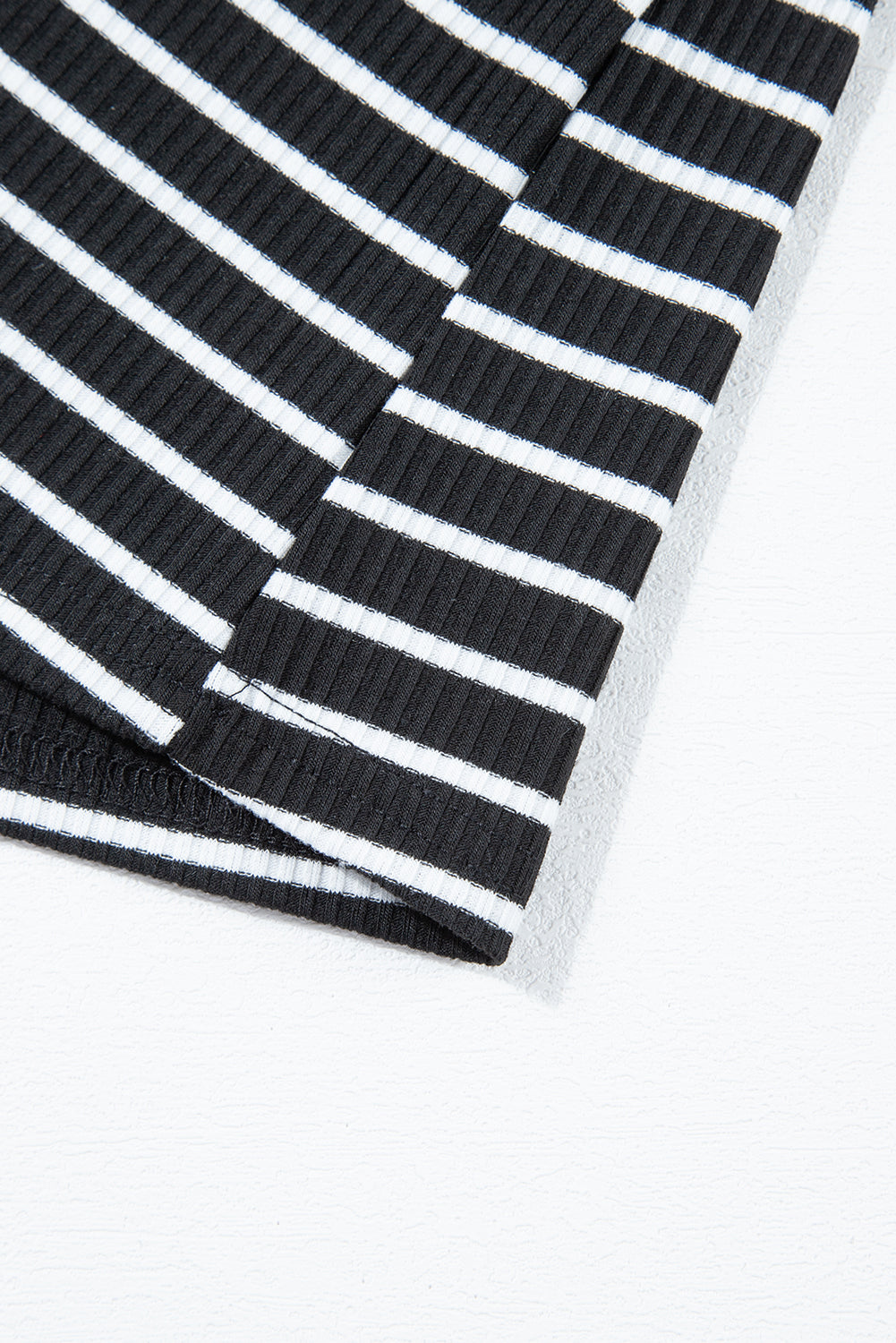 black stripe ribbed knit sleeveless mini dress