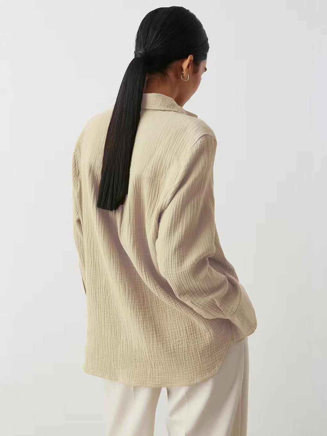 textured collared neck long sleeve shirt