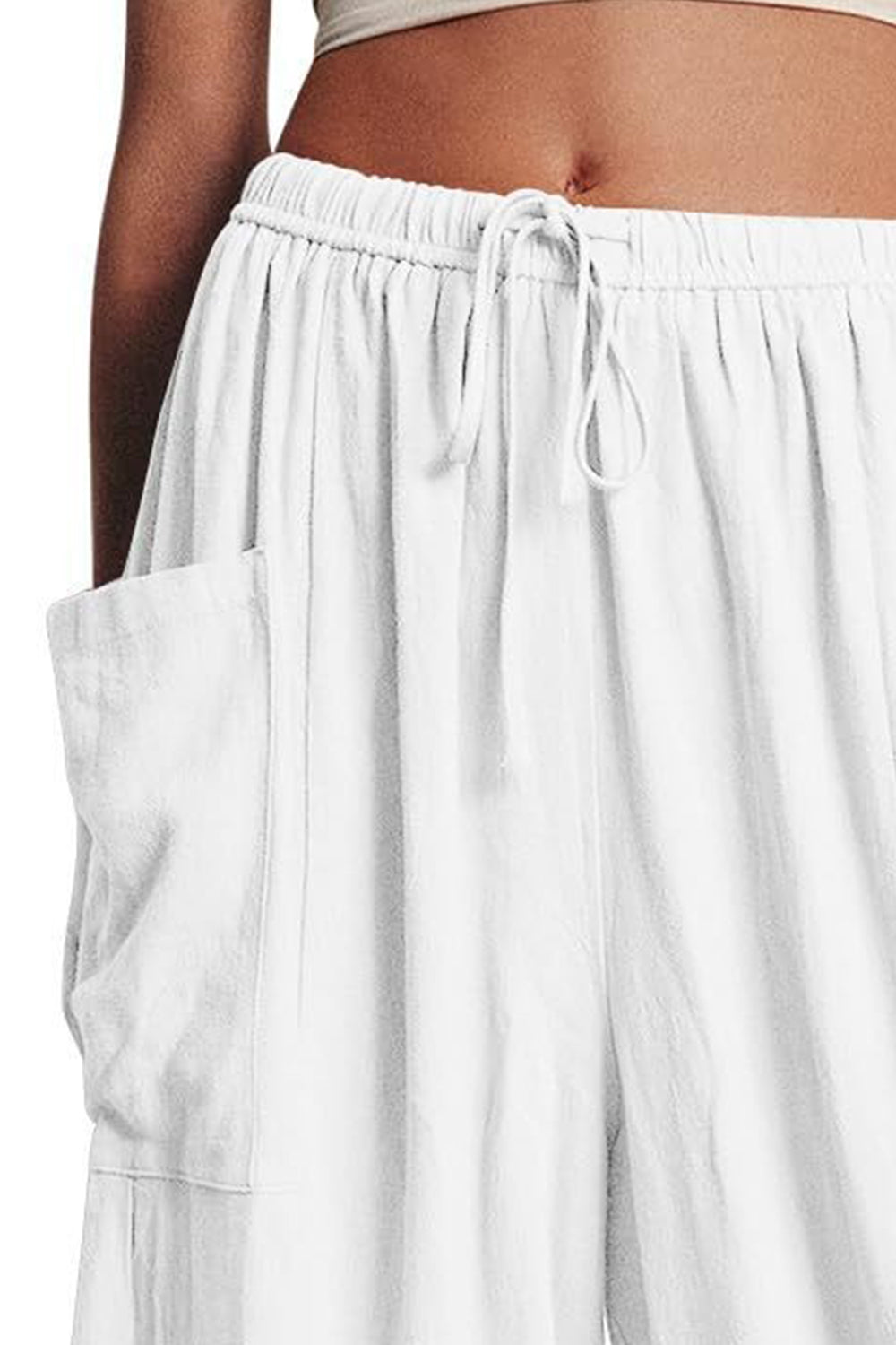 full size pocketed drawstring wide leg pants