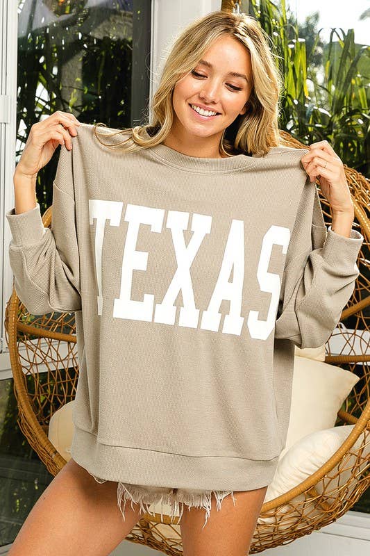texas printed two tone rib knit sweatshirt