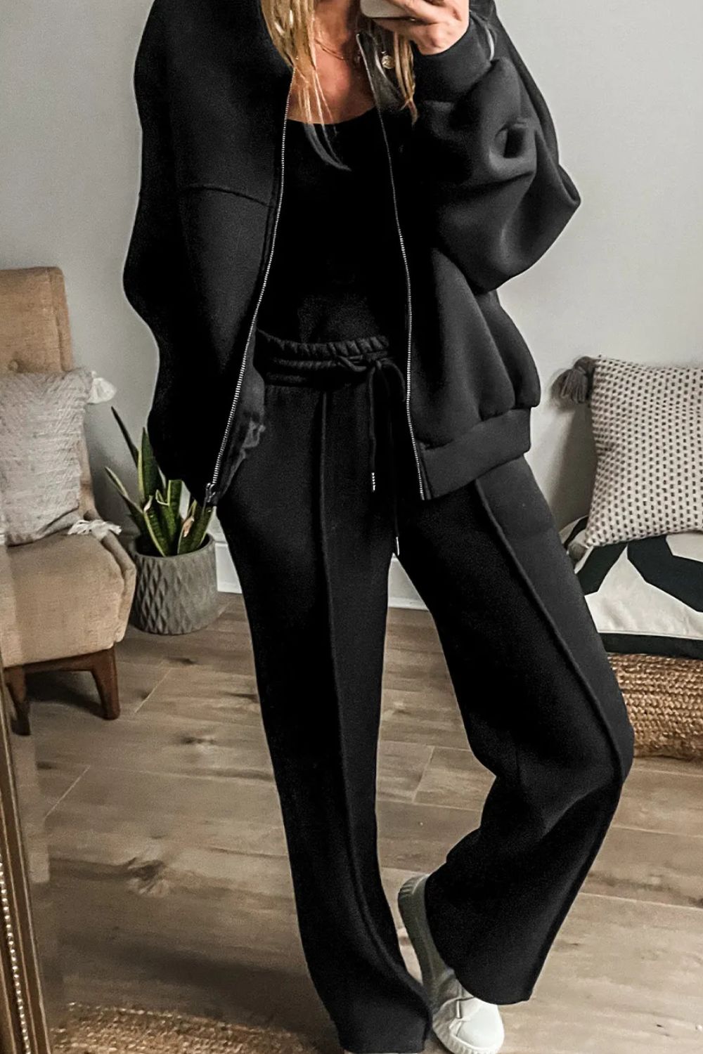 zip up long sleeve top and pants set