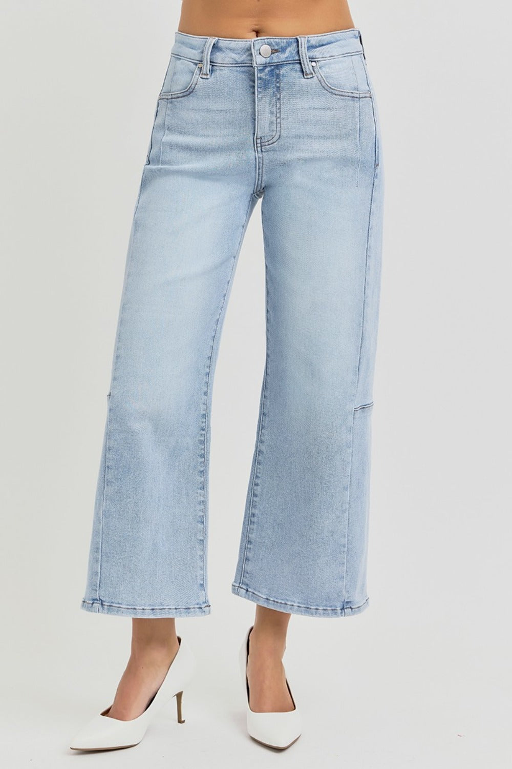 risen full size high rise seamed detail wide leg crop jeans