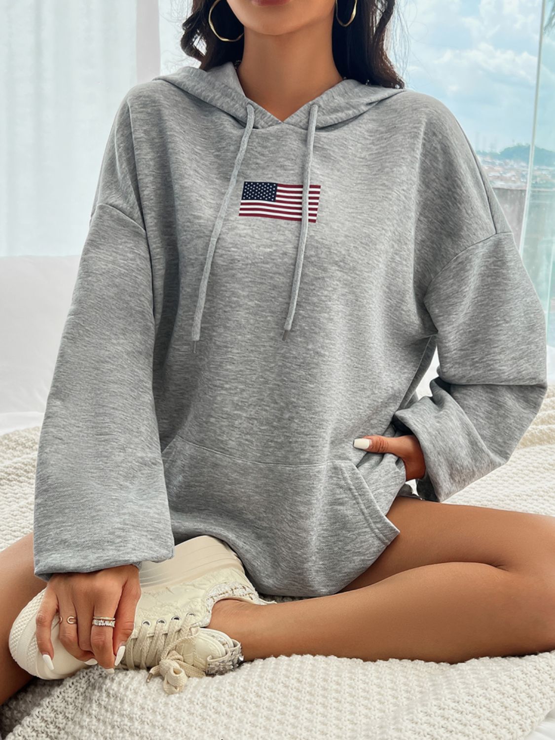 devine drawstring us flag long sleeve hoodie