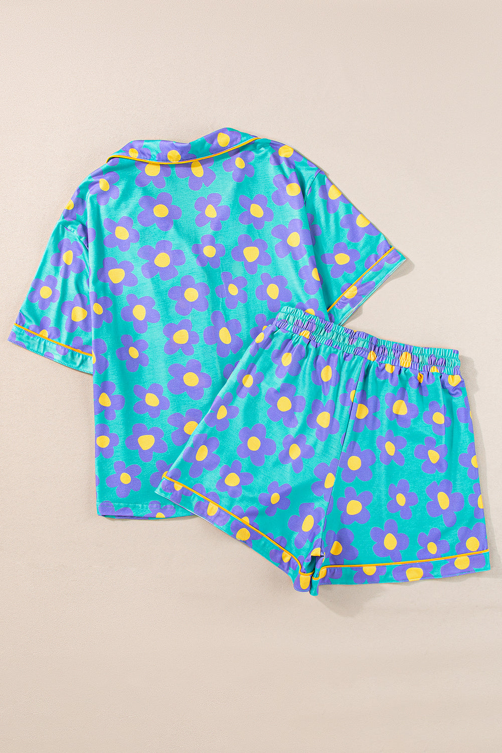 green flower print short sleeve shirt pajamas set