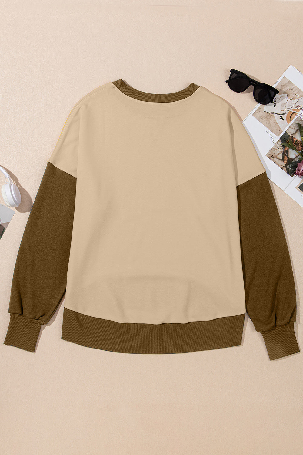 contrast round neck long sleeve sweatshirt