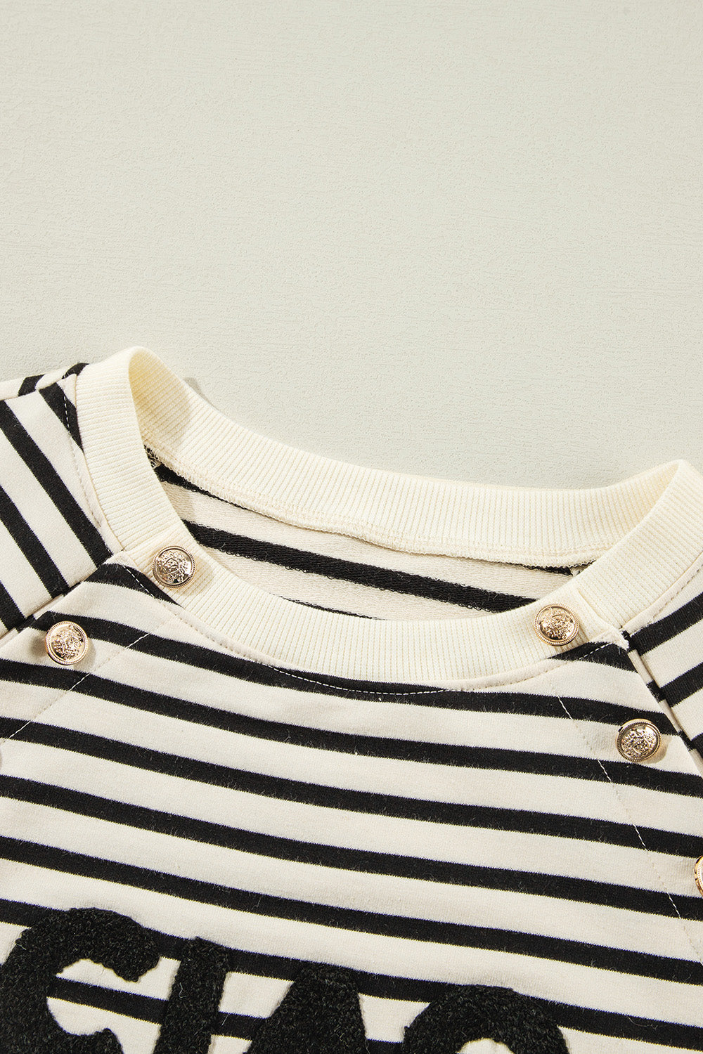 decorative button striped long sleeve sweatshirt