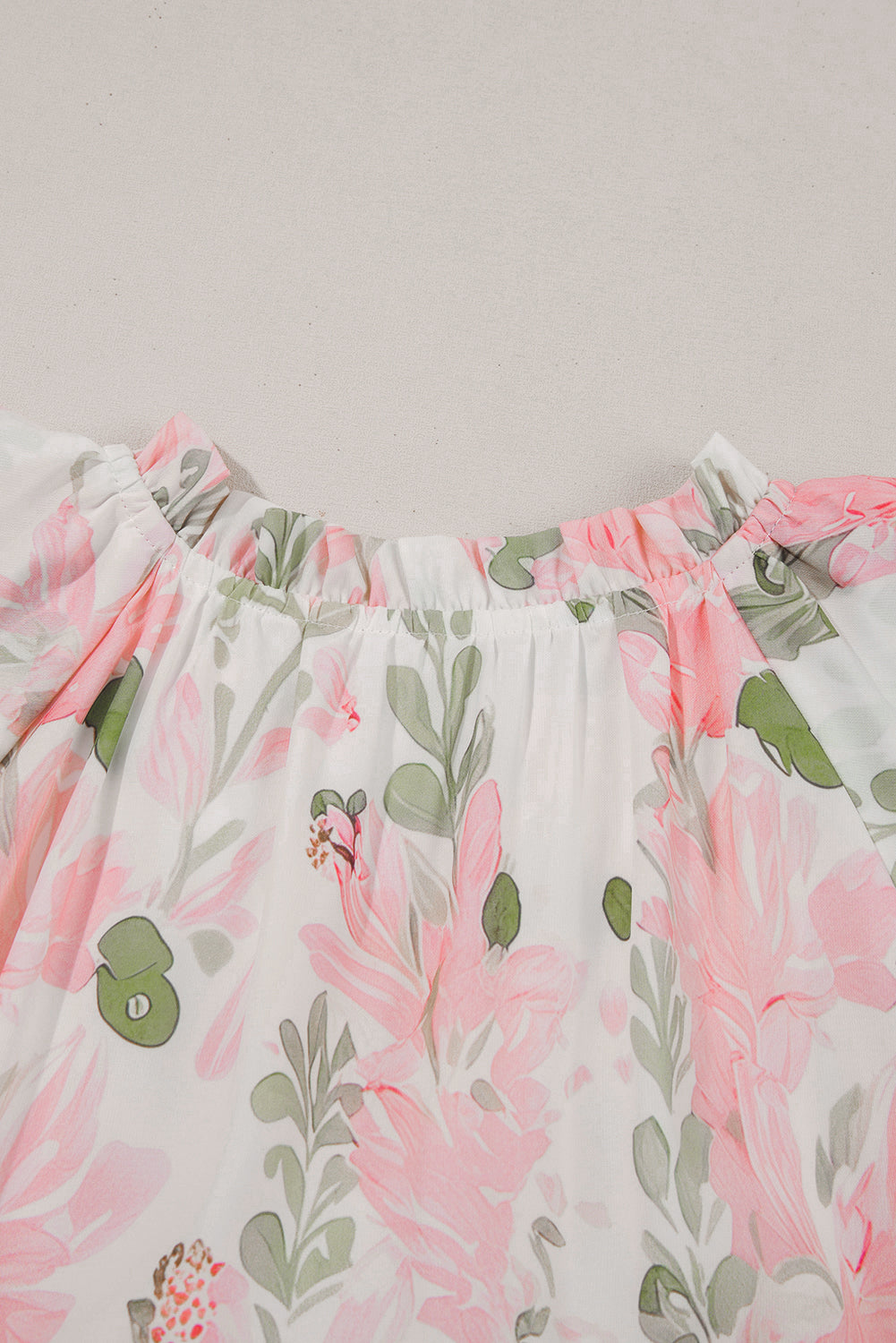 pink floral contrast edge layered short sleeve mini dress