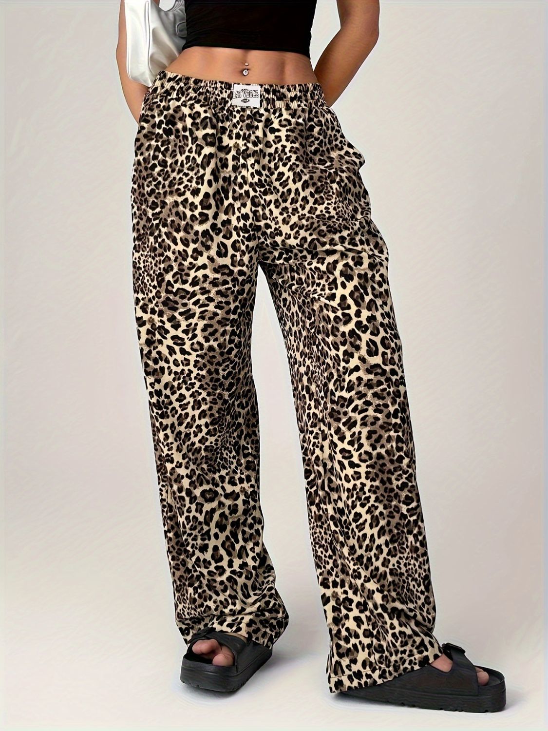 leopard wide leg pants with pockets