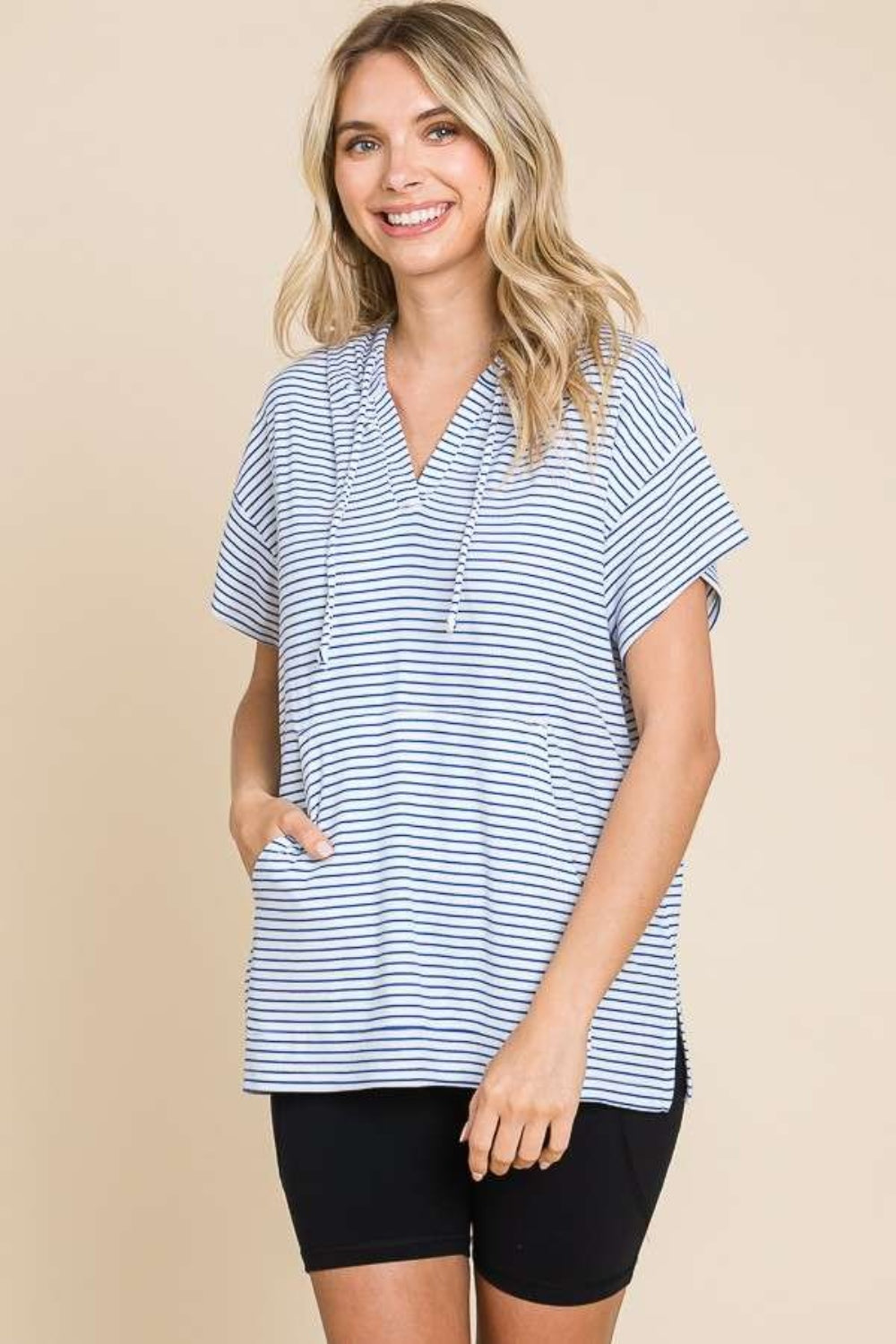 culture code full size striped short sleeve hooded top