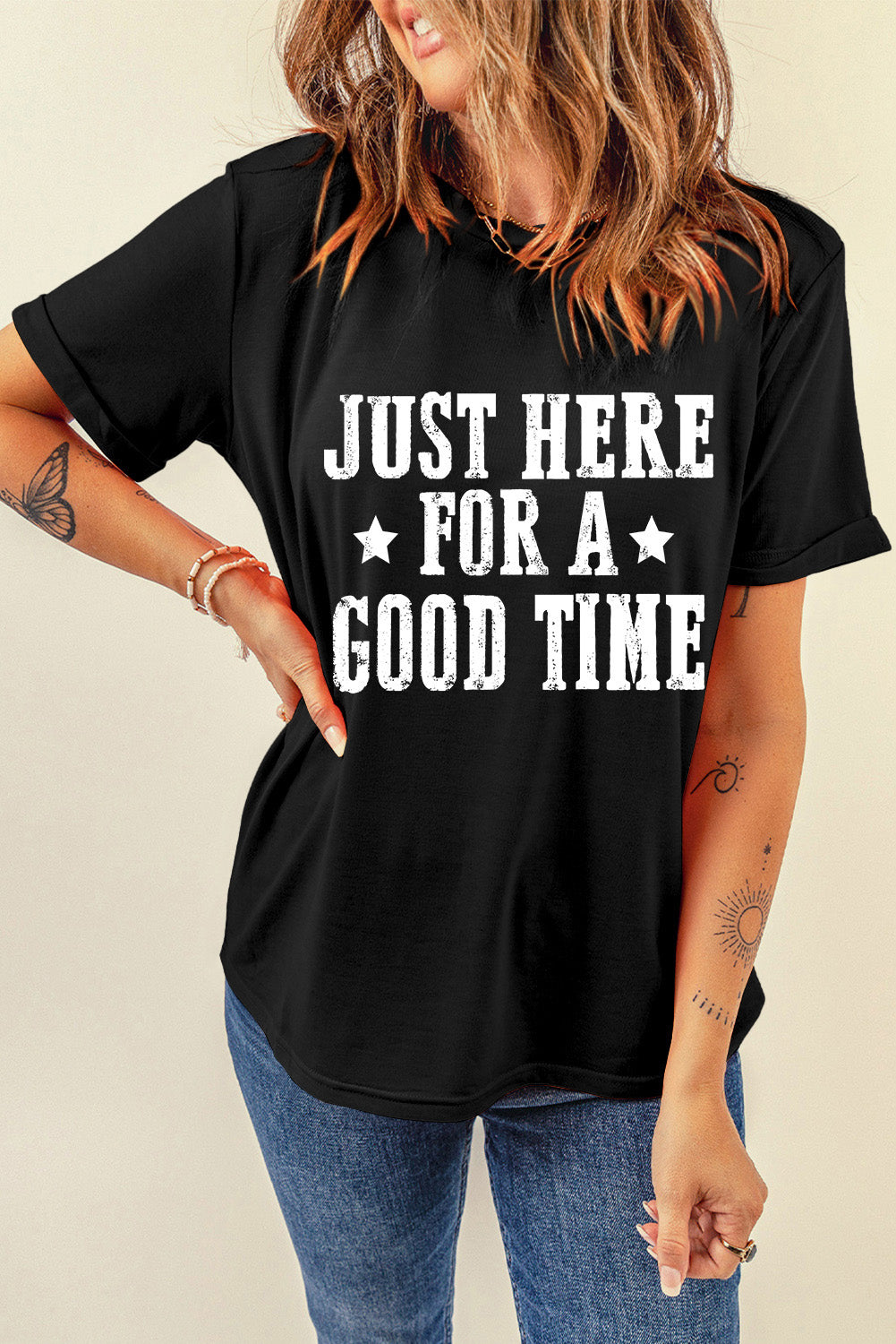 letter graphic round neck short sleeve t-shirt