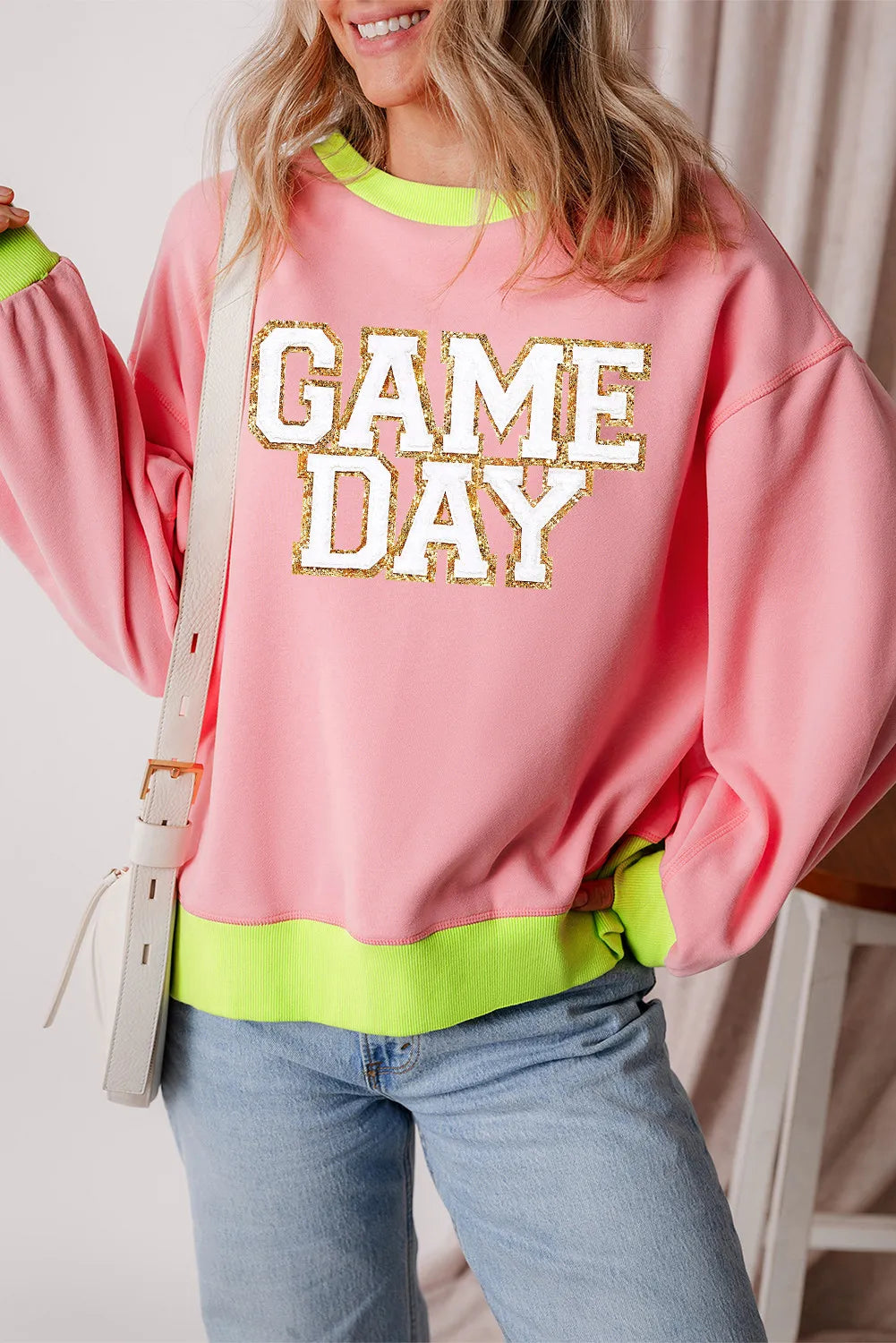 letter graphic round neck long sleeve sweatshirt