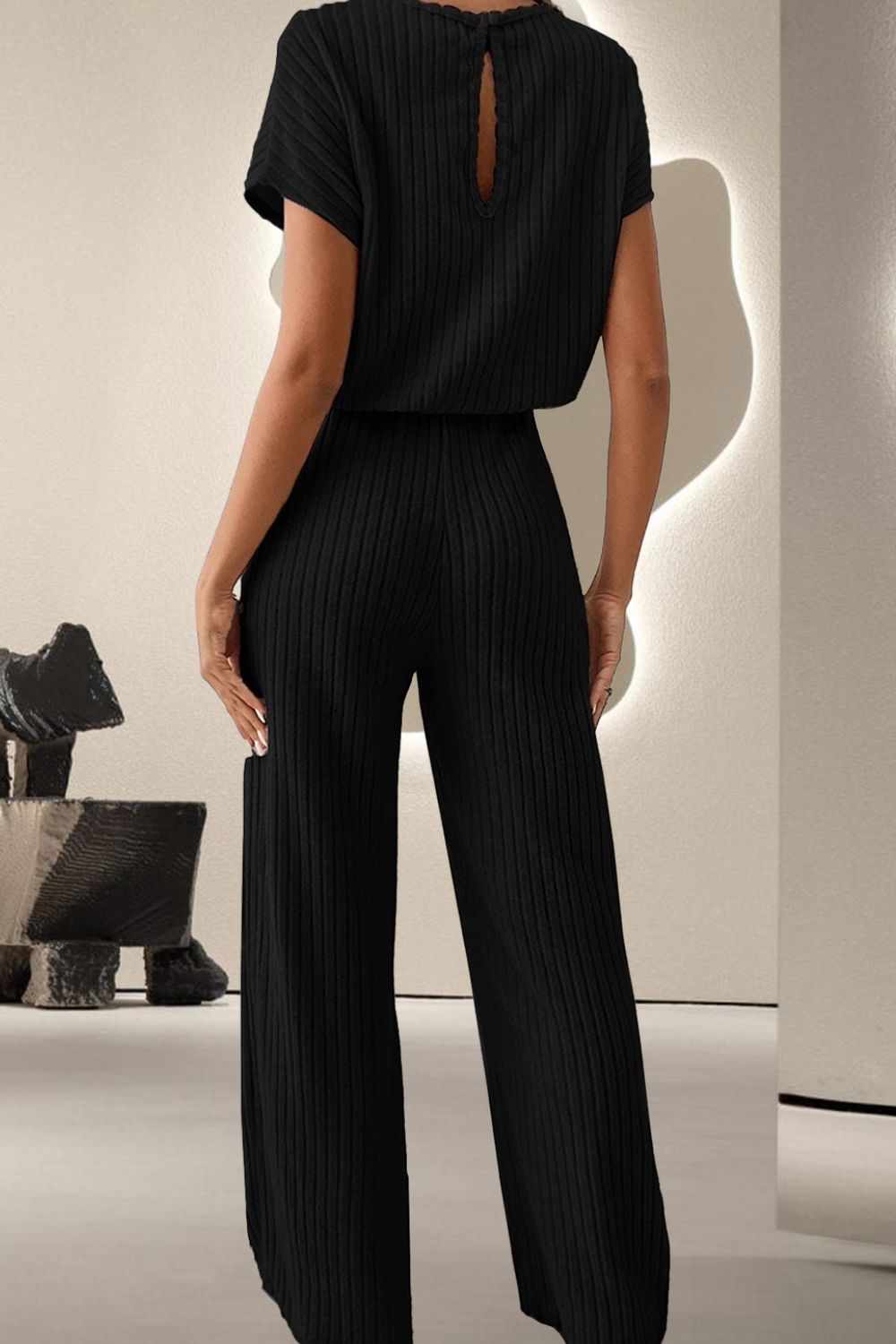 round neck short sleeve jumpsuit