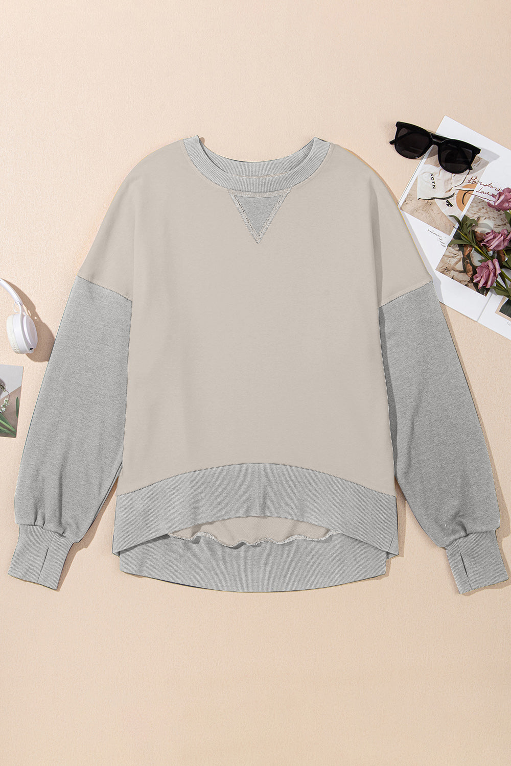 contrast round neck long sleeve sweatshirt