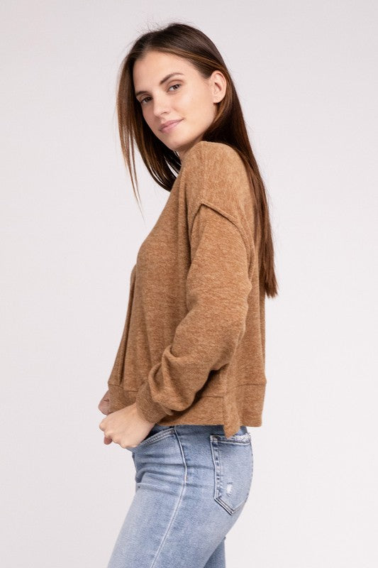 brushed melange hacci hi-low hem sweater