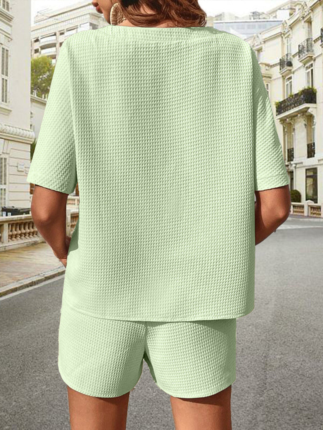 waffle-knit half sleeve top and shorts set