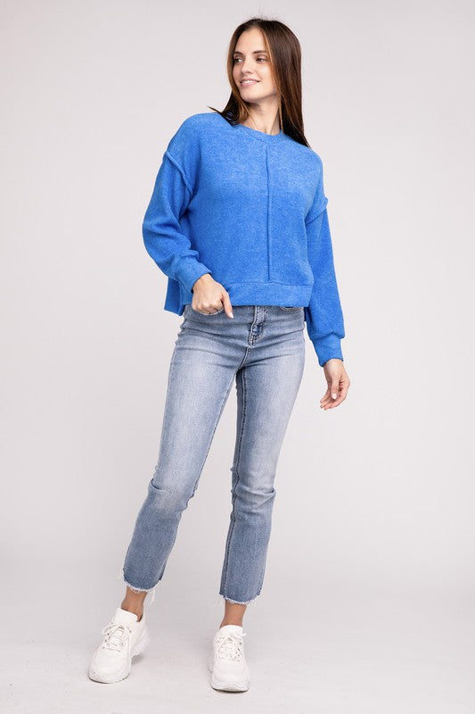 brushed melange hacci hi-low hem sweater
