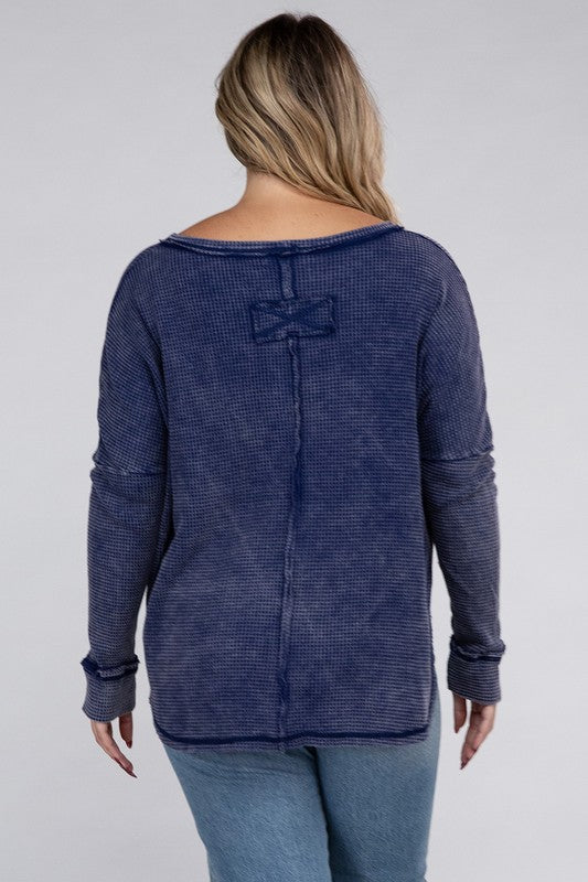 plus washed baby waffle oversized long sleeve top
