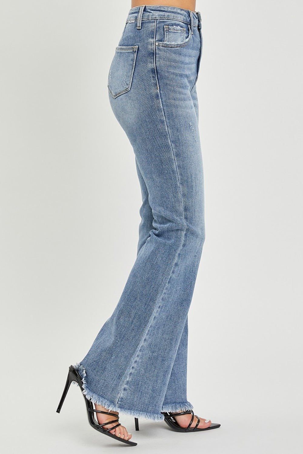 risen full size high waist raw hem flare jeans