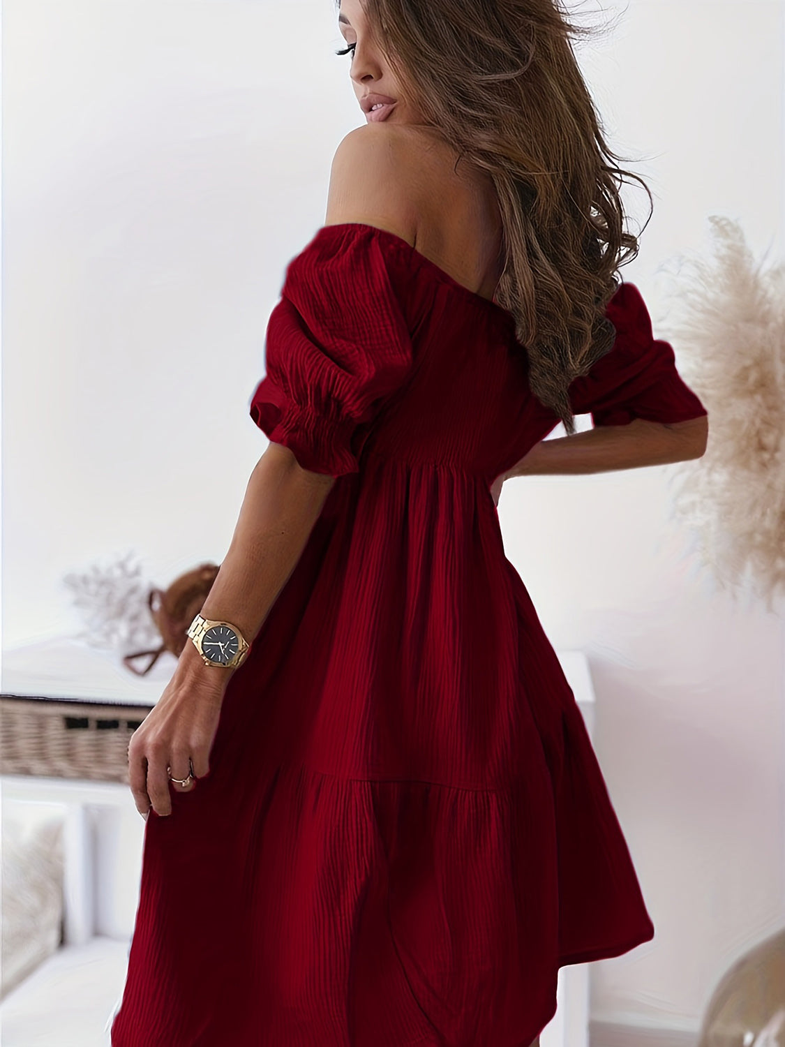 full size ruffled off-shoulder short sleeve dress