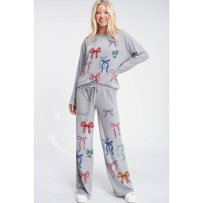 Colorful bow allover print soft loungewear set
