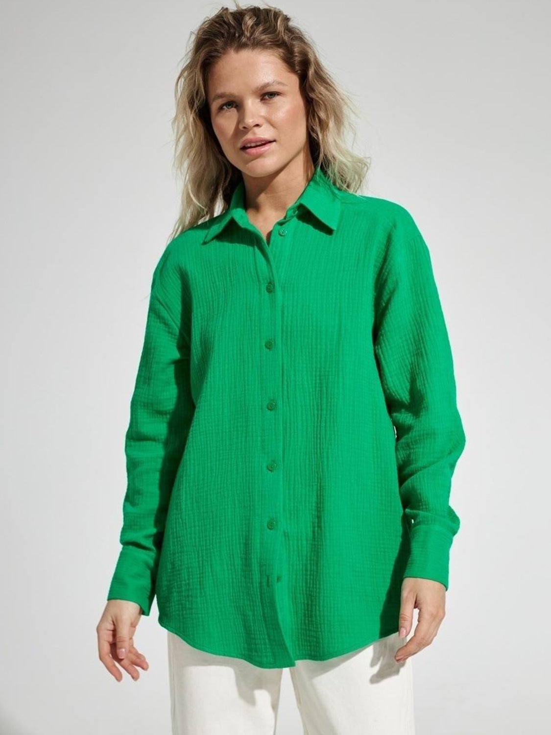 textured collared neck long sleeve shirt