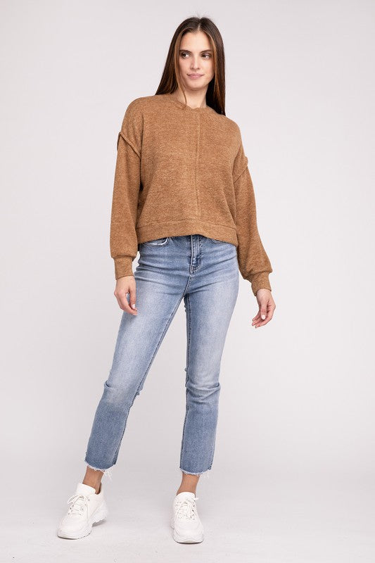 brushed melange hacci hi-low hem sweater