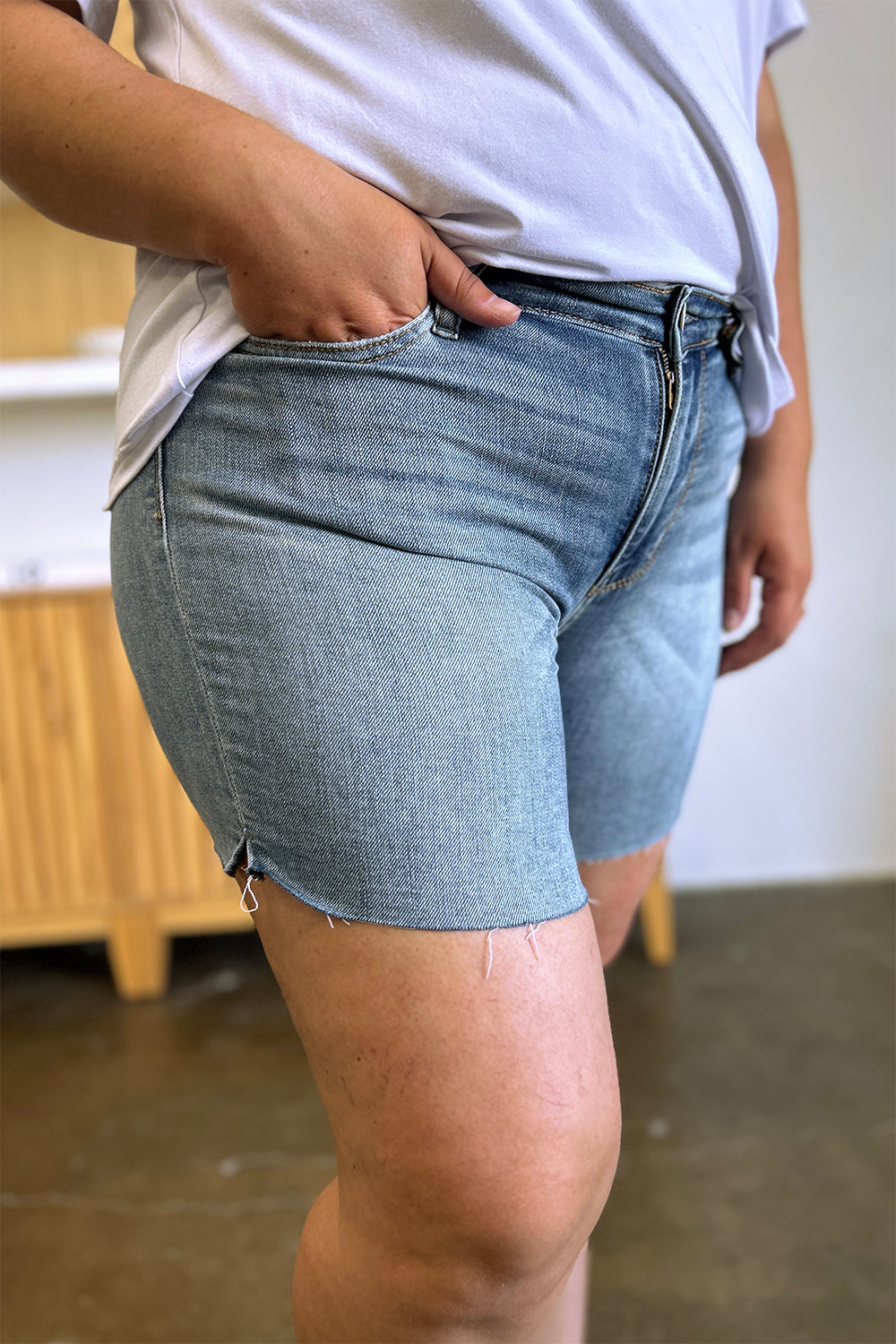 judy blue full size high waist raw hem denim shorts