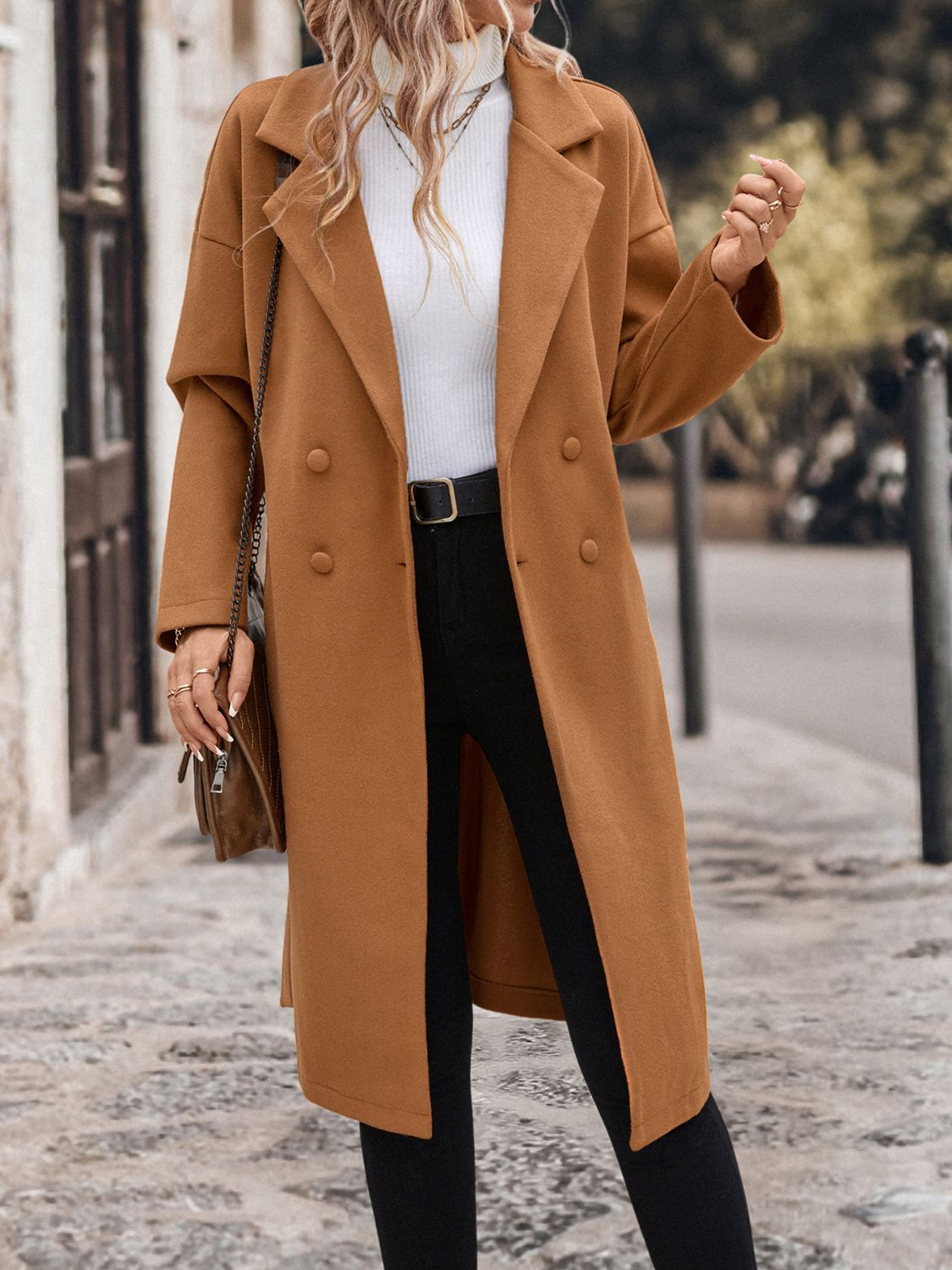 perfee dropped shoulder tie waist coat