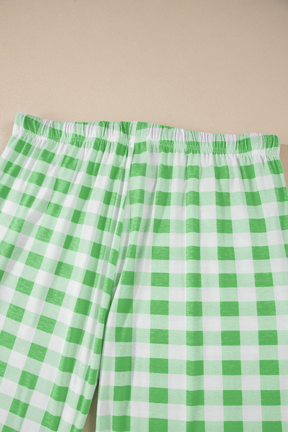 green plaid print contrast trim long sleeve plus size pajama set