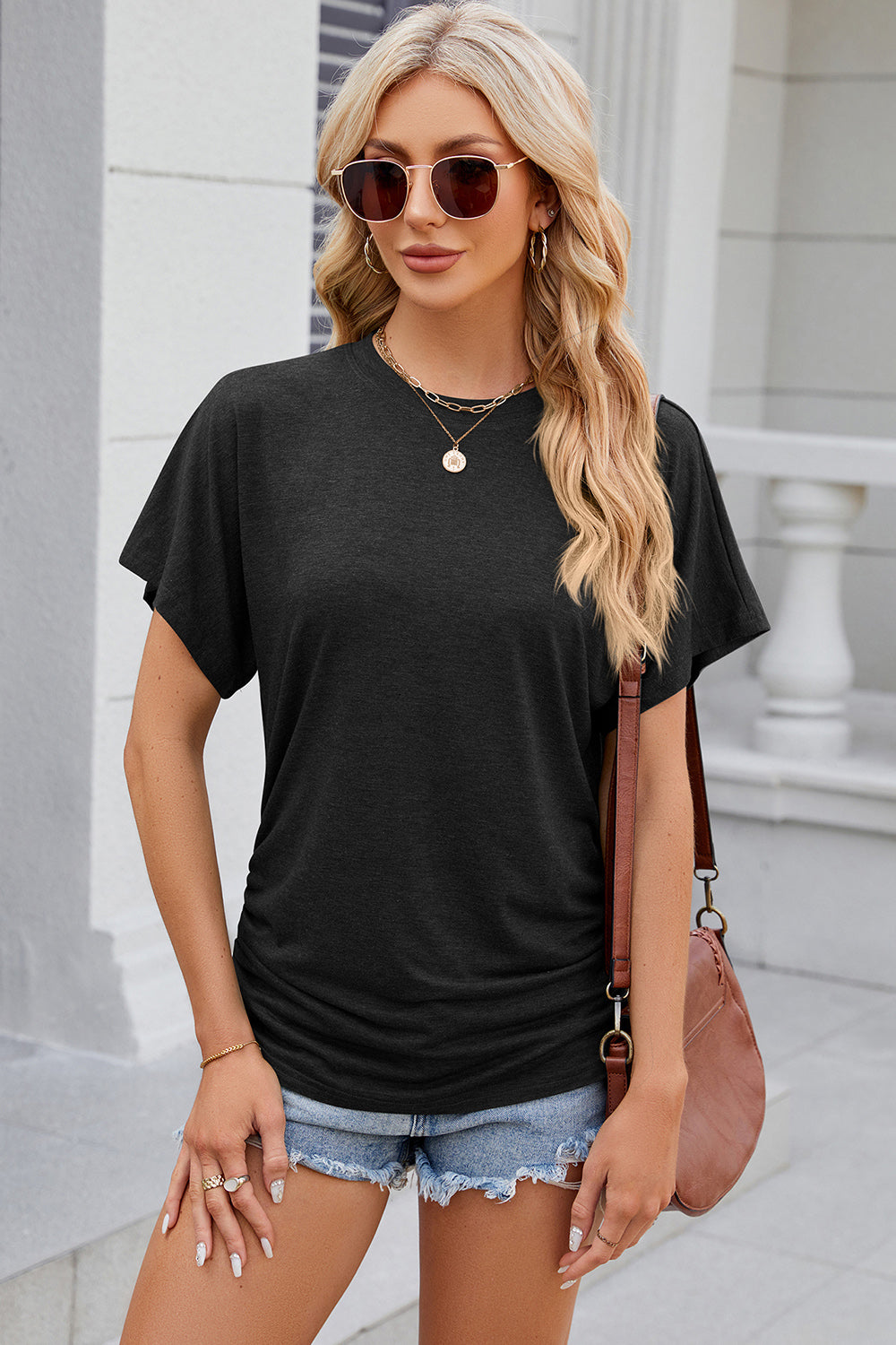 round neck flutter sleeve t-shirt