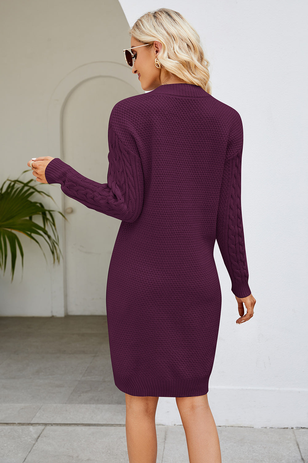 cable-knit long sleeve sweater dress