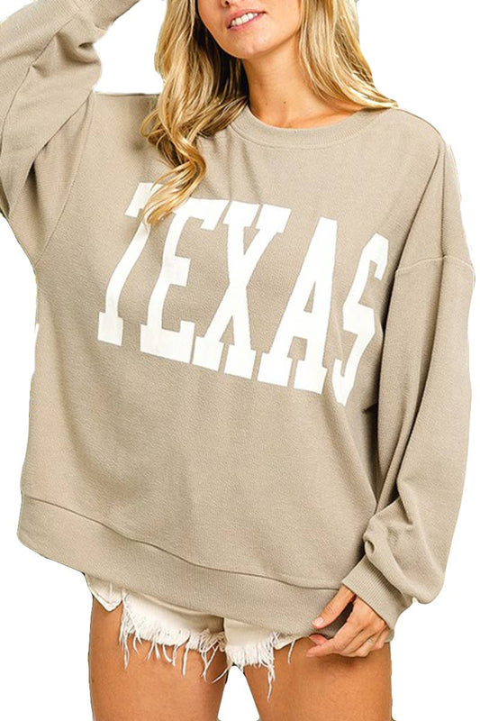Texas Printed Two Tone Rib Knit Sweatshirt