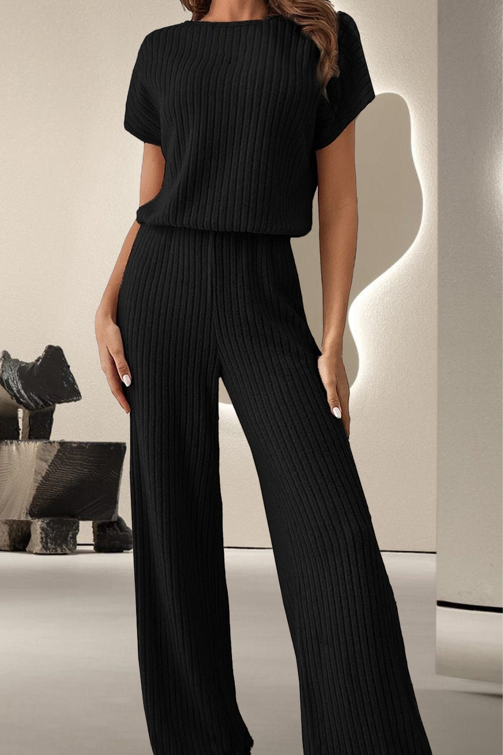 round neck short sleeve jumpsuit