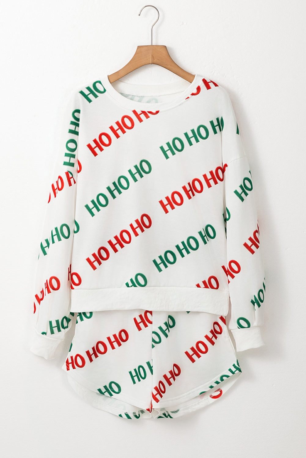 white christmas hohoho print drop shoulder pullover and casual shorts set
