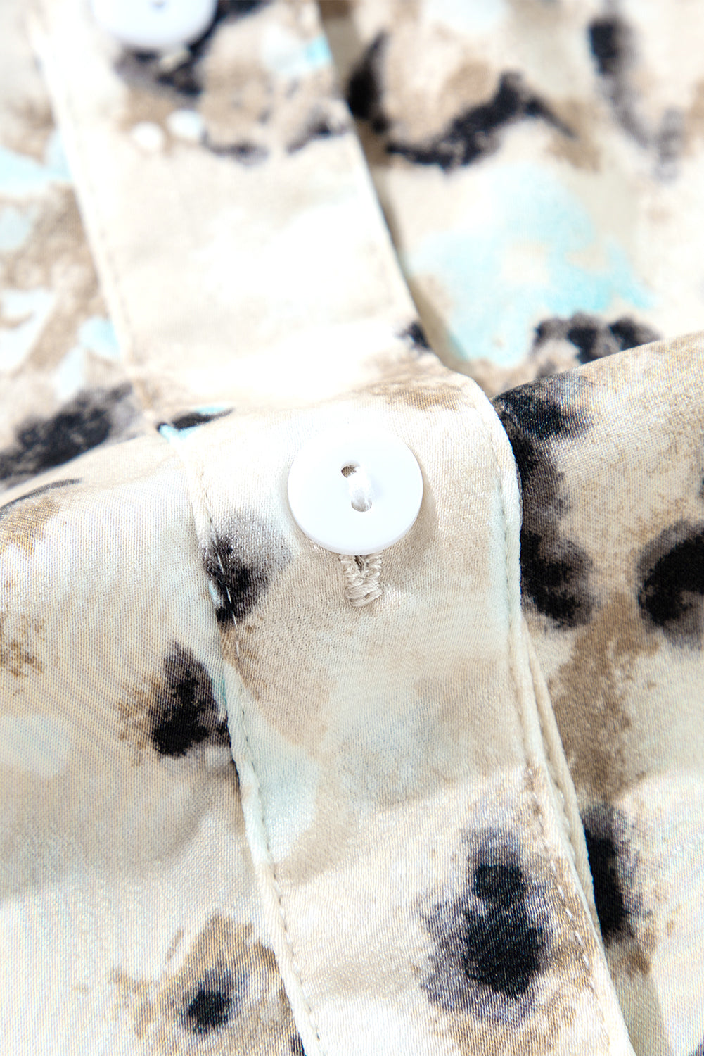 khaki leopard print buttoned front 3/4 sleeve tiered ruffled hem dress