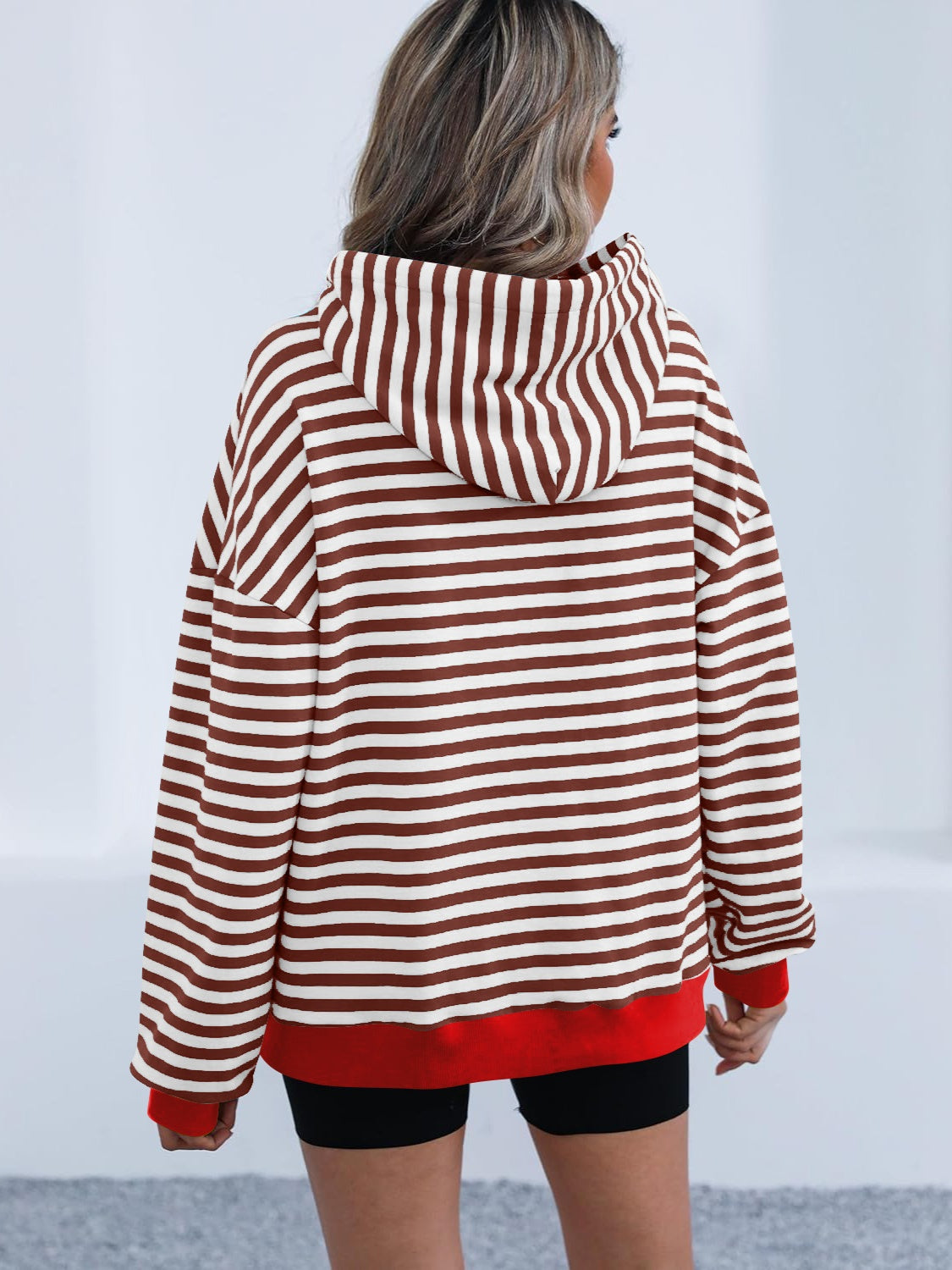 drawstring striped long sleeve hoodie