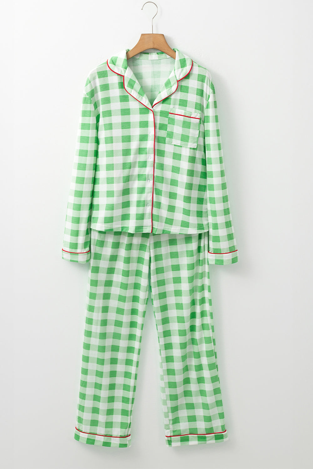 light green christmas plaid print shirt and pants pajama set