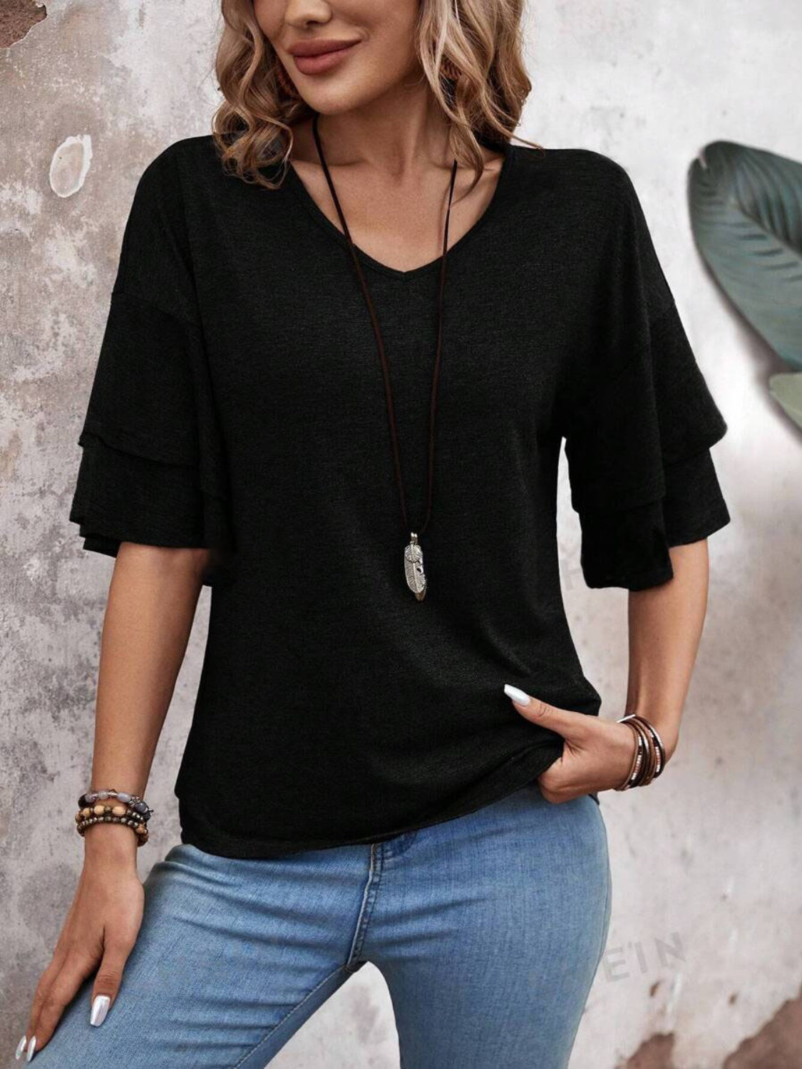 v-neck half sleeve blouse