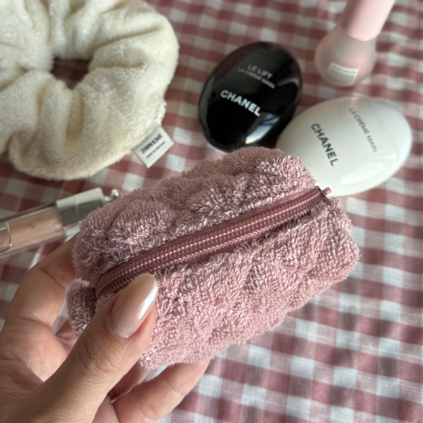 blush keychain bag