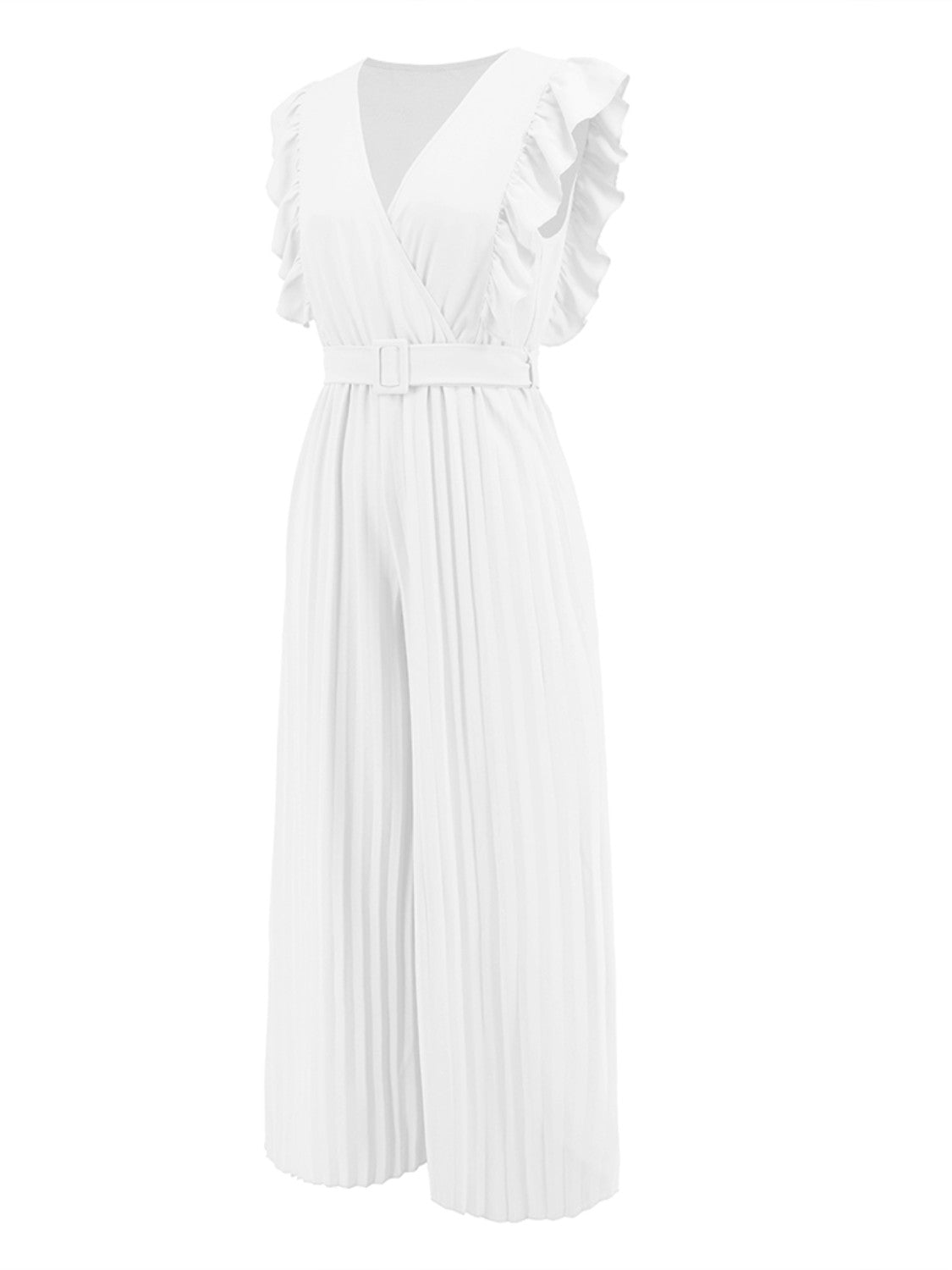 ruffled surplice cap sleeve jumpsuit