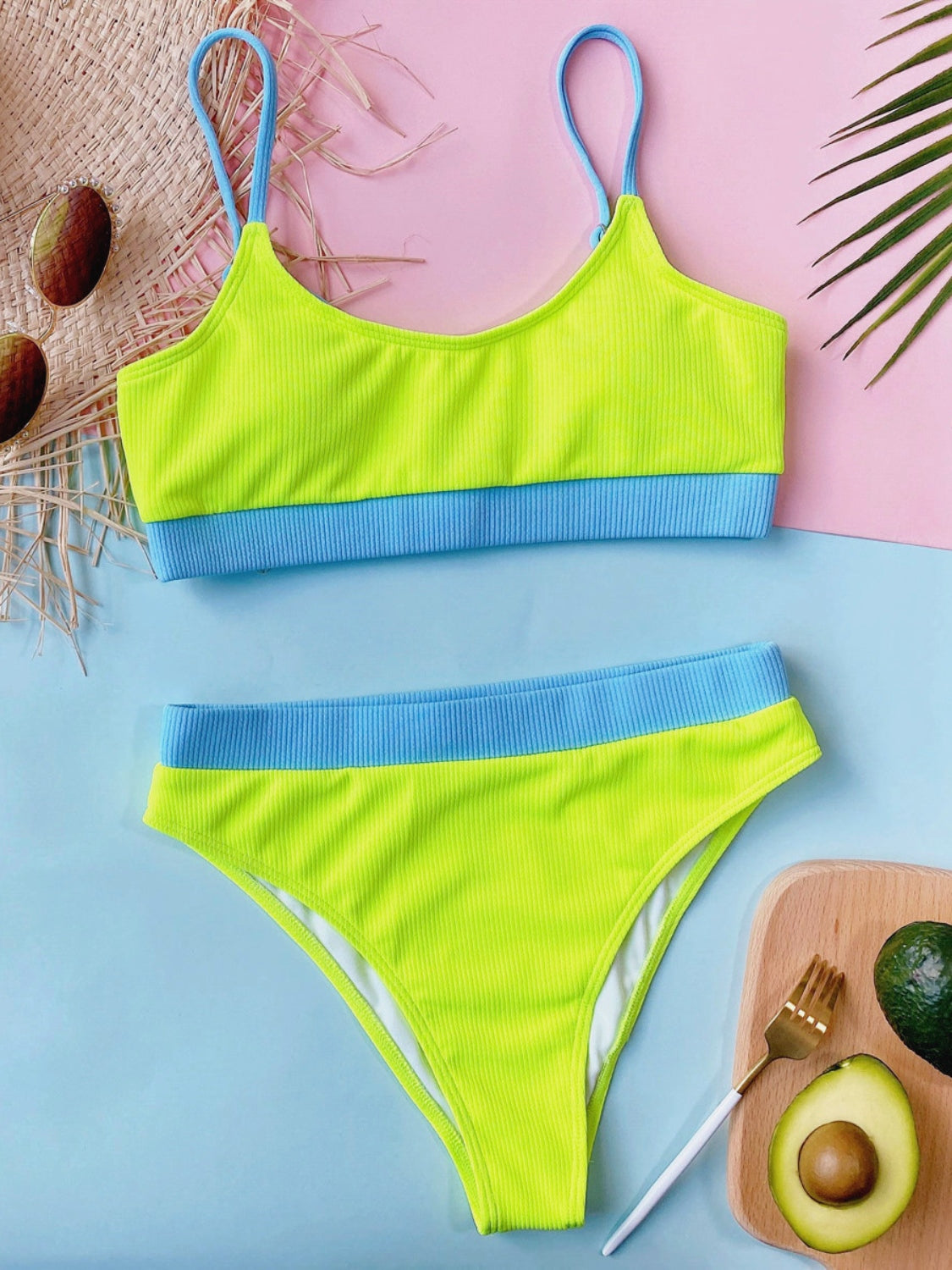 scoop neck spaghetti strap two-piece swim set