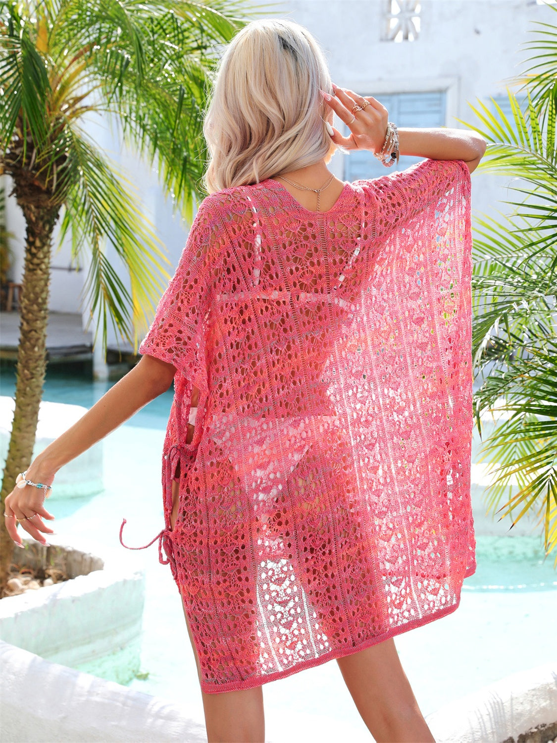 slit openwork v-neck cover up