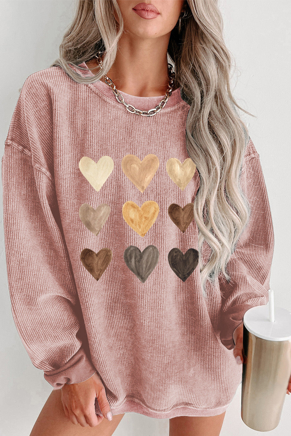 heart round neck dropped shoulder sweatshirt