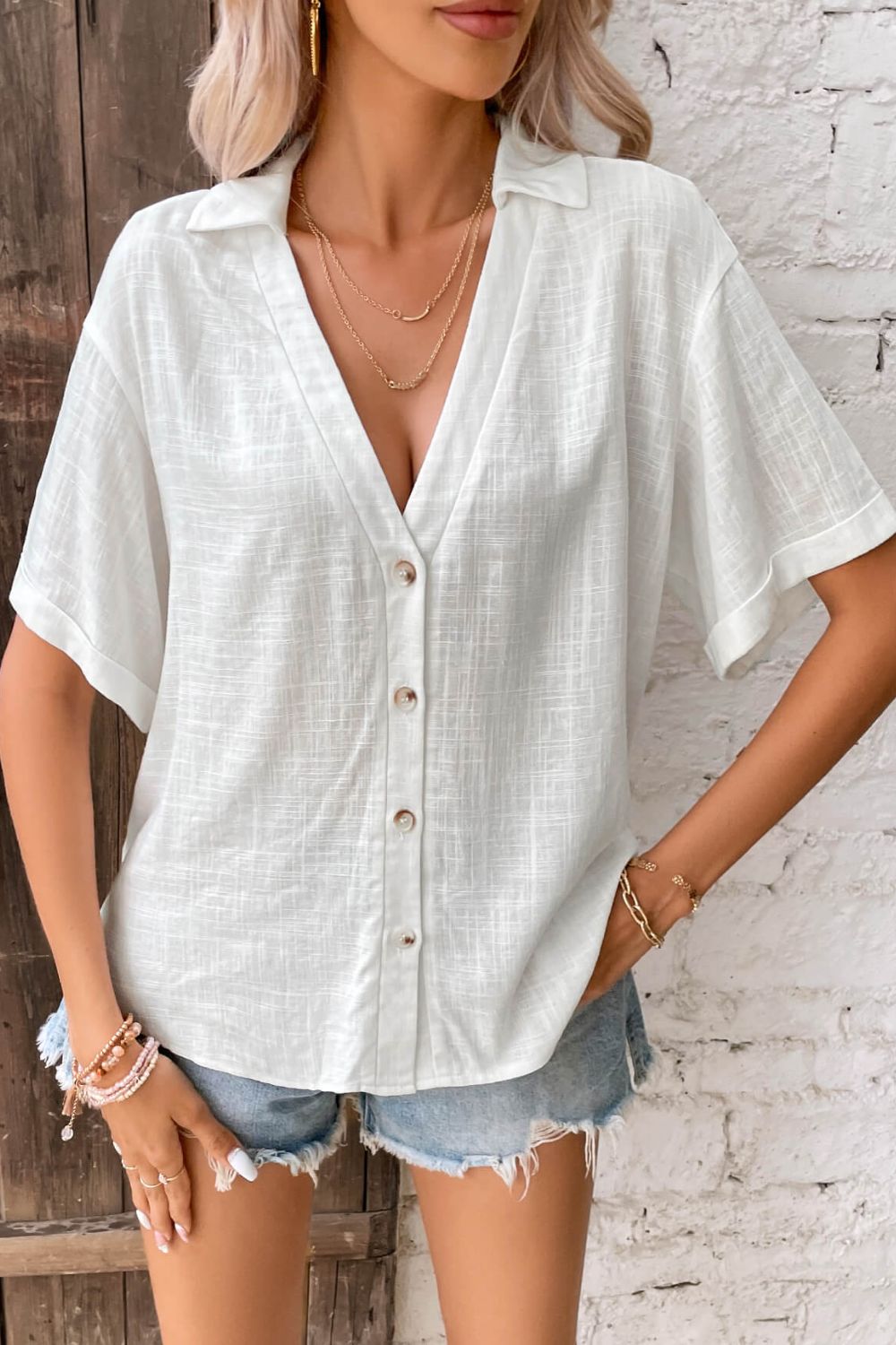 button front johnny collared blouse