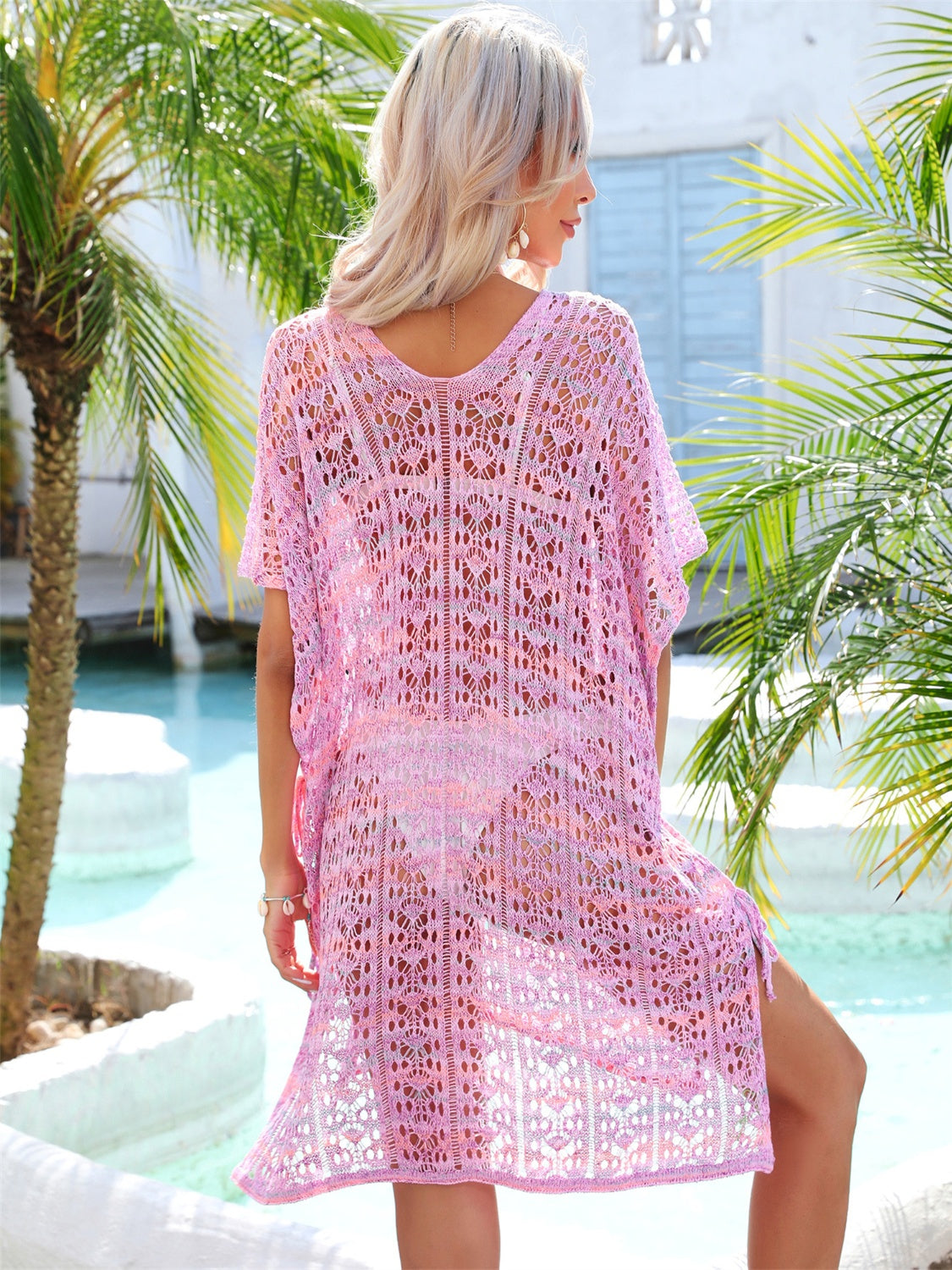 slit openwork v-neck cover up