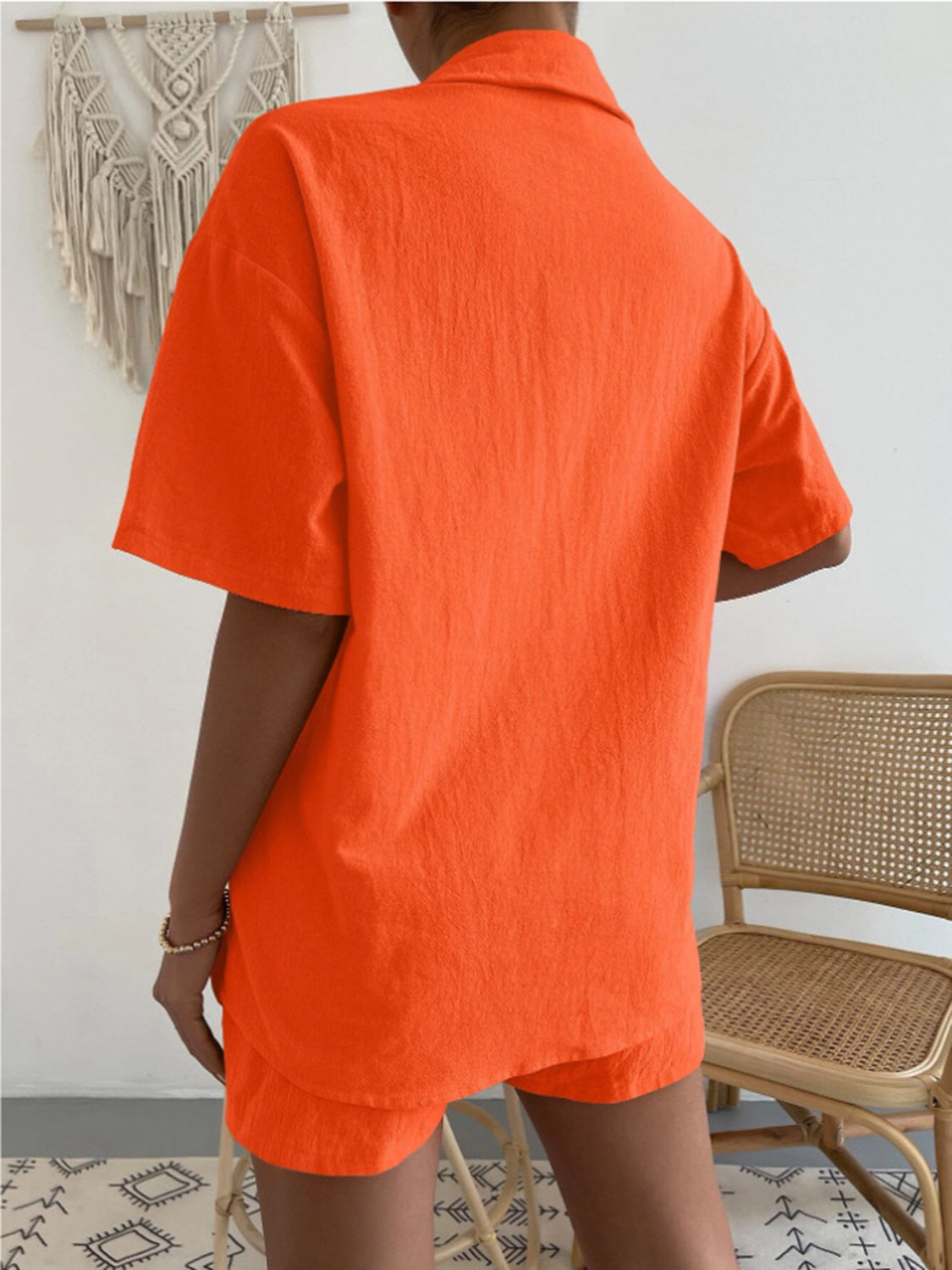 button up short sleeve shirt and shorts set