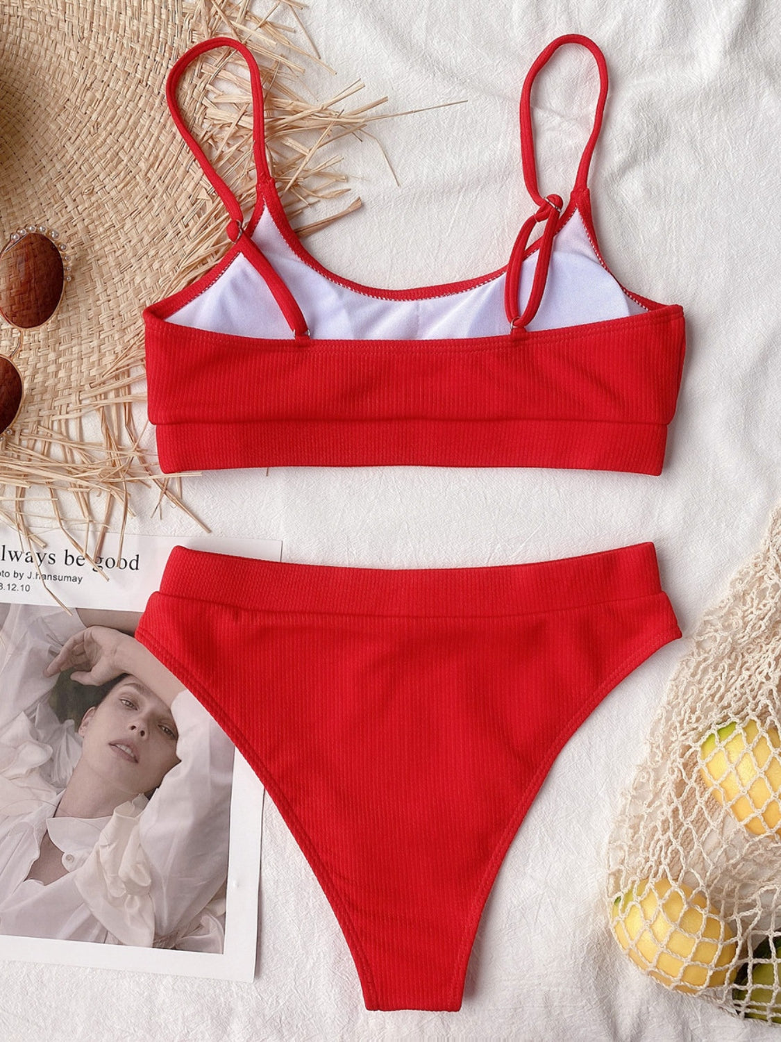 scoop neck spaghetti strap two-piece swim set