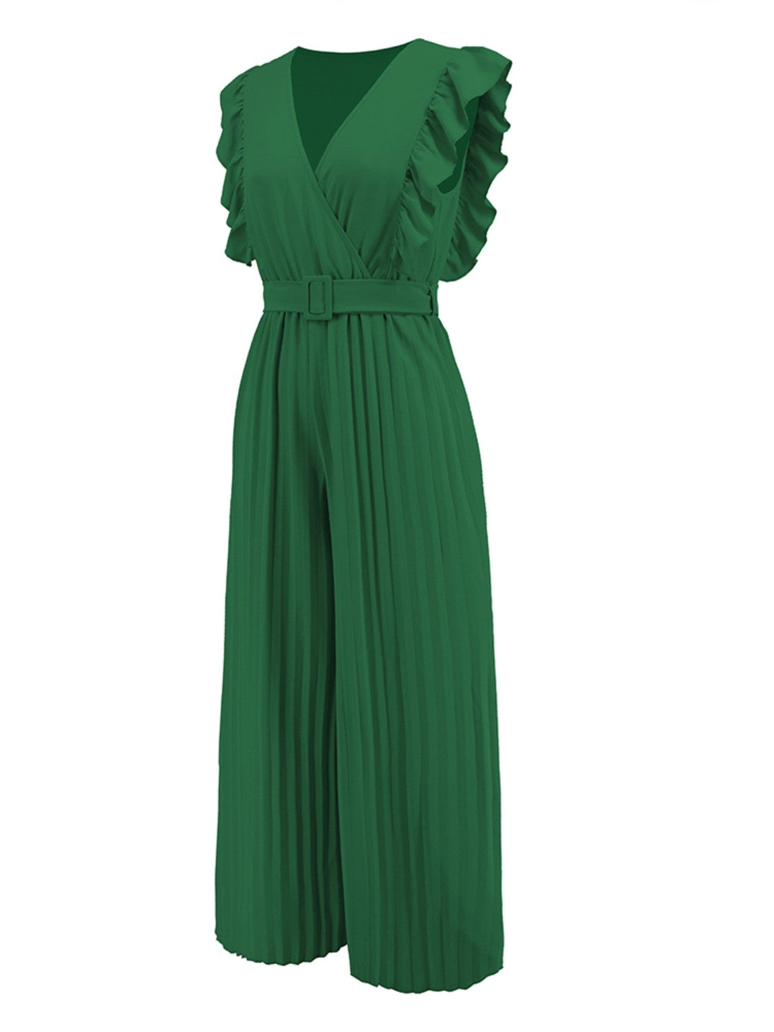 ruffled surplice cap sleeve jumpsuit