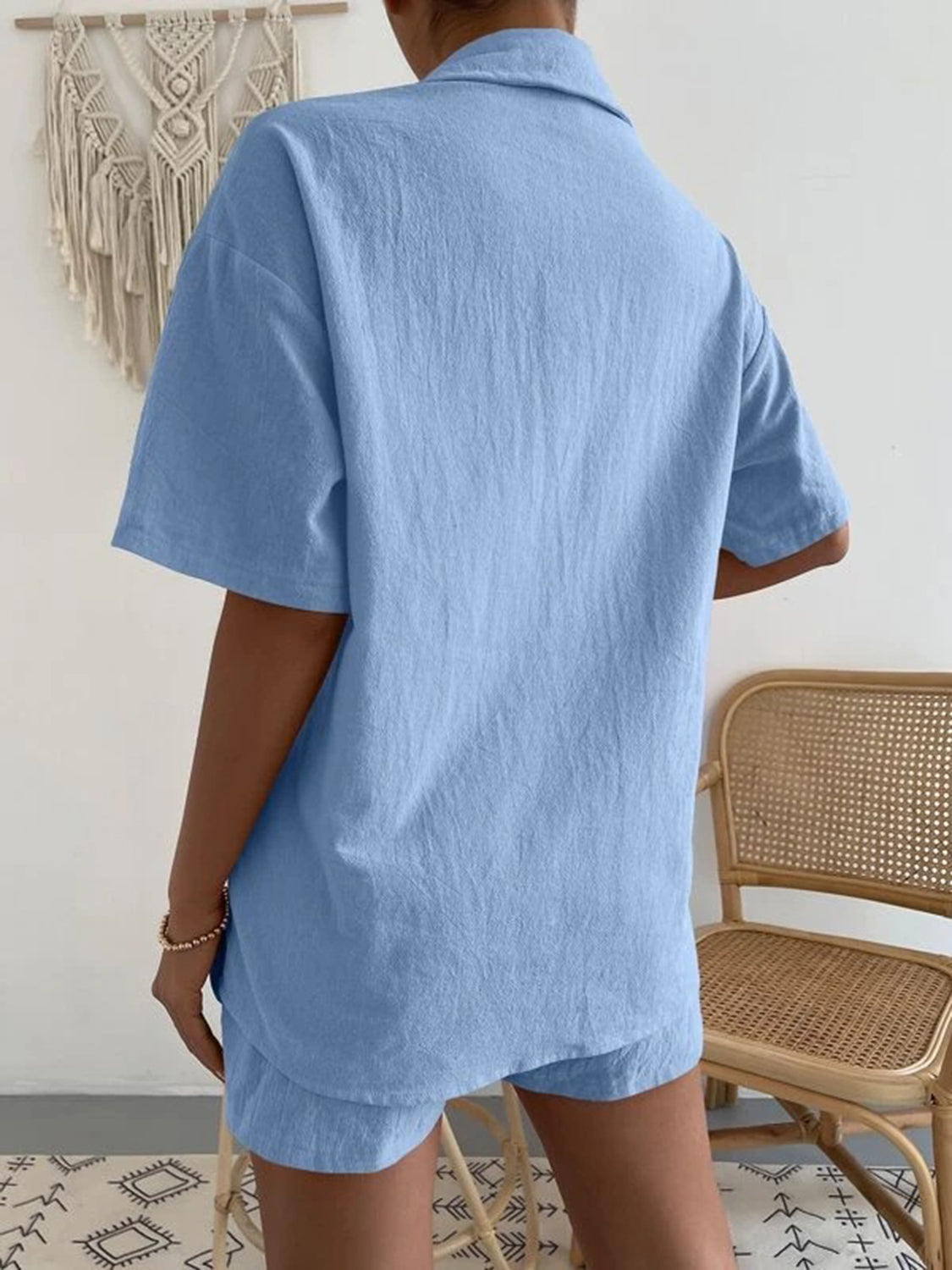 button up short sleeve shirt and shorts set