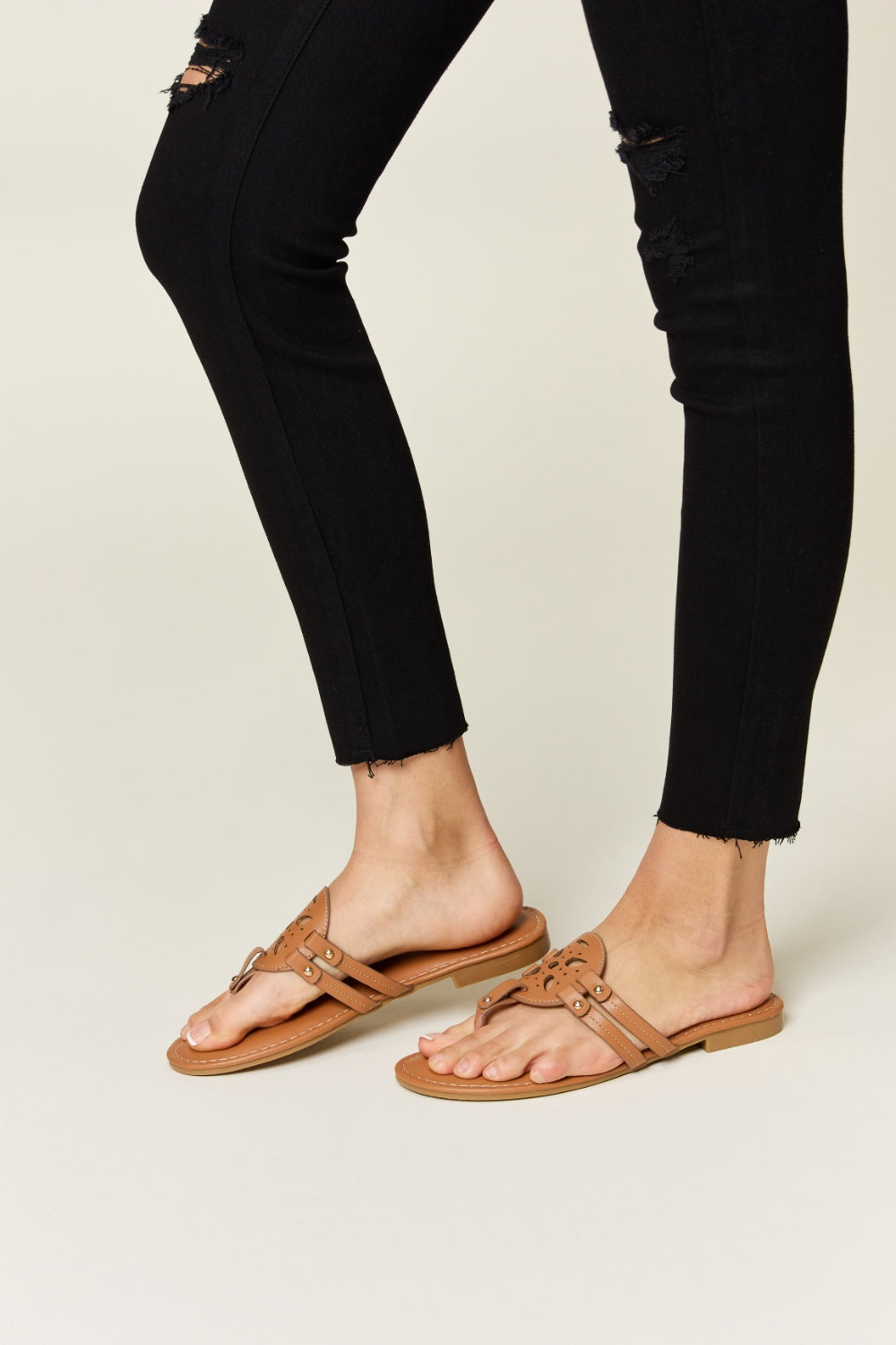 forever link cutout pu leather open toe sandals
